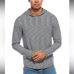 Mens VINCE slub Cotton Striped Pullover Hoodie T shirt XL blue and white